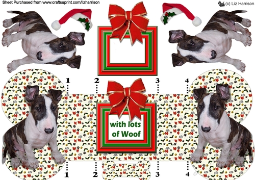 Bull Terrier Puppy Christmas Bone shaped card