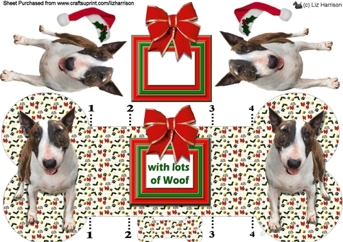 Bull Terrier Christmas Bone shaped card