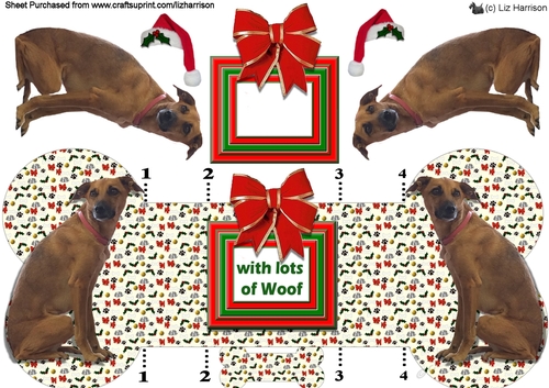 Whippet cross Christmas Bone shaped card