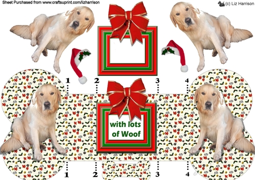 Golden Retriever Christmas Bone shaped card