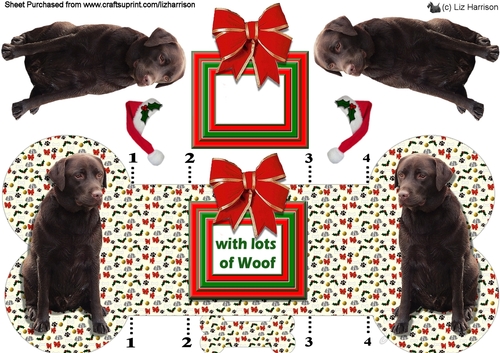 Labrador Retriever Chocolate Christmas Bone shaped card