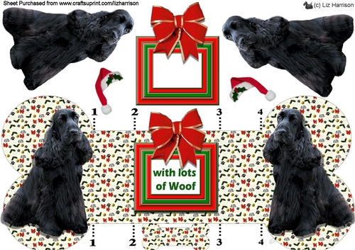 Cocker Spaniel Black Christmas Bone shaped card