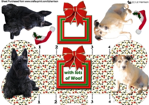 Scottie & Jack Russell Christmas Bone shaped card
