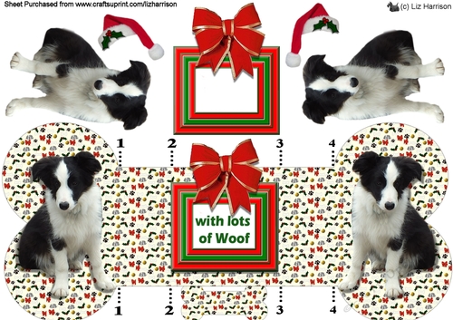Border Collie Puppy Christmas Bone Shaped Card