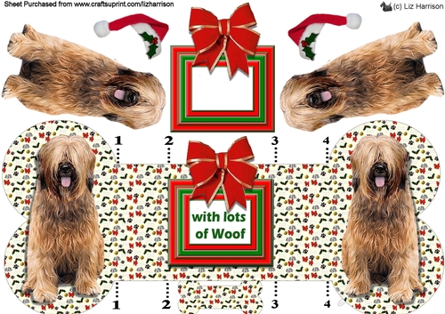Briard Christmas Bone Shaped Card