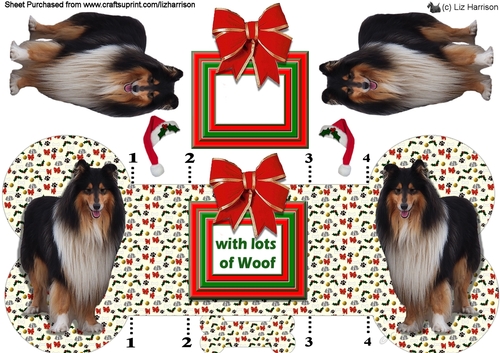 Collie Christmas Bone Shaped Card