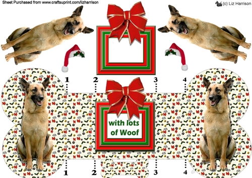 German shepherd Christmas Bone Shaped Card