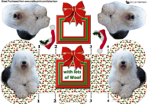 Old English Sheepdog Christmas Bone Shaped Card