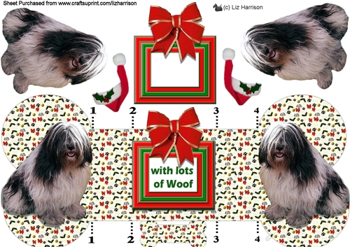 Powlish Lowland Sheepdog Christmas Bone Shaped Card