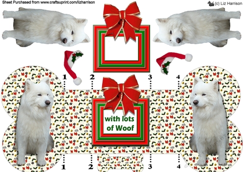 Samoyed Christmas Bone Shaped Card