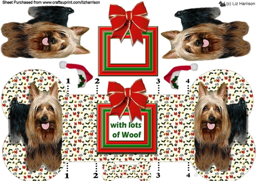 Australian Silky Terrier Christmas Bone Shaped Card