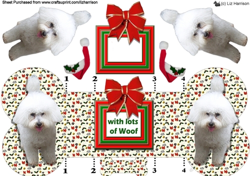Bichon Frise Christmas Bone Shaped Card