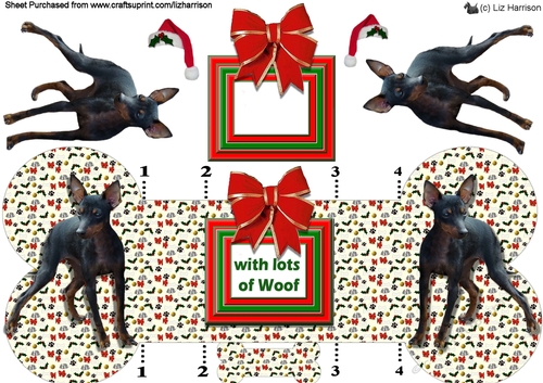 English Toy Terrier Christmas Bone Shaped Card