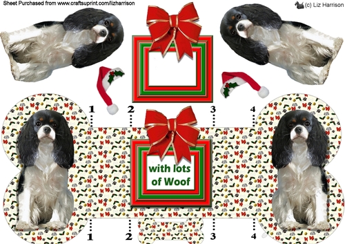 King Charles Spaniel Christmas Bone Shaped Card