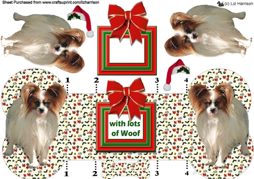 Papillon Christmas Bone Shaped Card