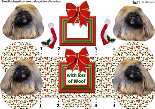 Pekingese Christmas Bone Shaped Card