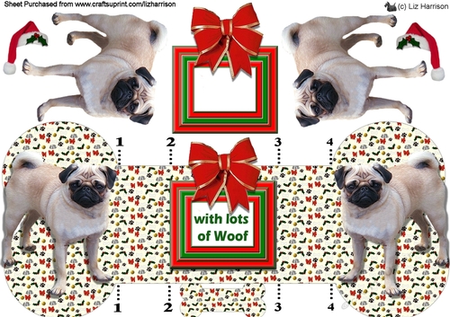 Pug Christmas Bone Shaped Card