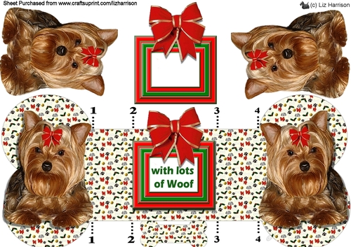Yorkshire Terrier Christmas Bone Shaped Card