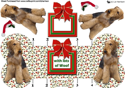 Airedale Terrier Christmas Bone Shaped Card