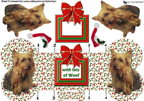 Australian Terrier Christmas Bone Shaped Card