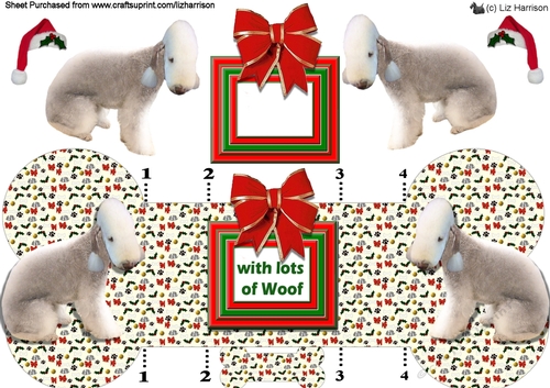 Bedlington Terrier Christmas Bone Shaped Card