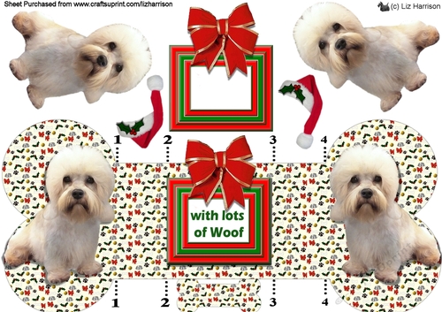 Dandie Dinmont Terrier Christmas Bone Shaped Card