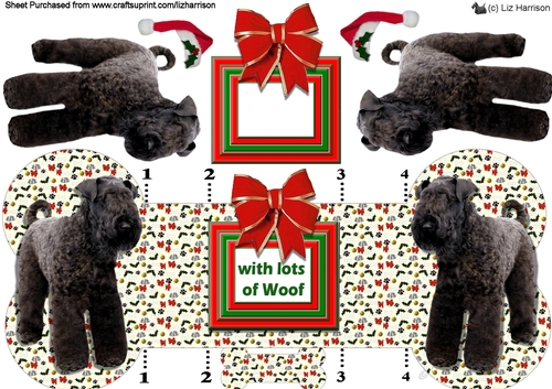 Kerry Blue Terrier Christmas Bone Shaped Card