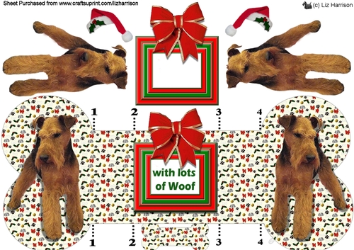 Welsh Terrier Christmas Bone Shaped Card