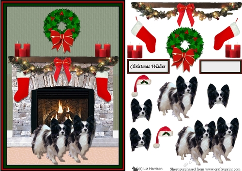 Papillon Christmas Fireplace Scene