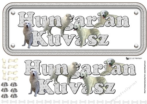 Hungarian Kuvasz Name sign 3D Decoupage