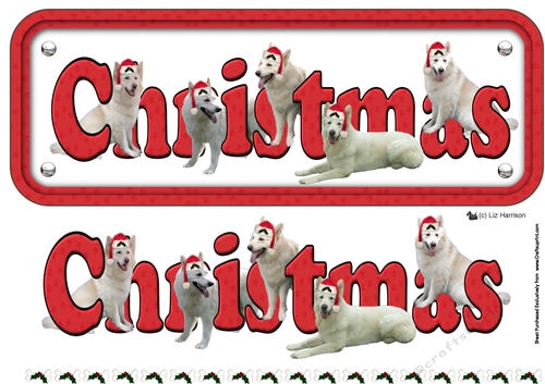 White German Shepherd Dogs In Hats Christmas Name Sign 3D Decoupage