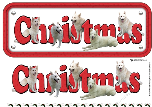 White German Shepherd Dogs Christmas Name Sign 3D Decoupage