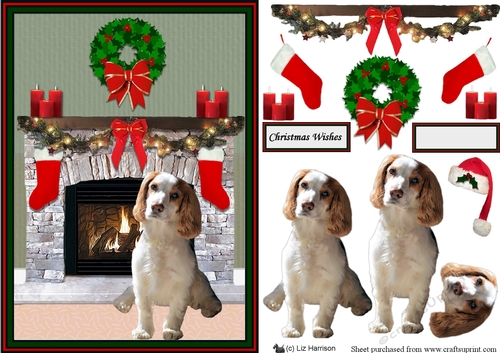 Spaniel ,Becky Christmas Fireplace 3D Decoupage