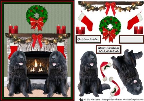 Newfoundlands Christmas Fireplace 3D Decoupage
