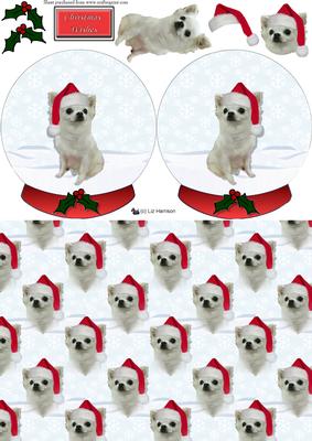 Chihuahua Christmas Snow Globe Decoupage& Background