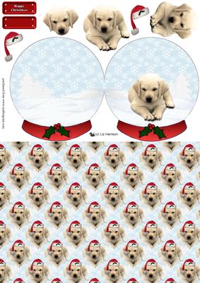 Golden Labrador Puppy Christmas Snow Globe & Background