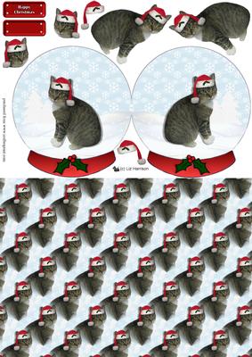 Tabby Cat Christmas Snow Globe 3D Decoupage