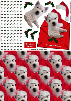 Westie Puppy in a Christmas Envelope Decoupage
