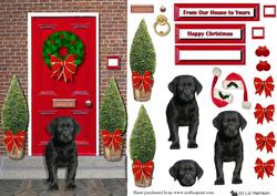 Christmas Door with Black Labrador Puppy