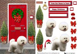 Bichon Frise Christmas Door Step Scene