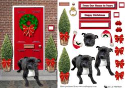 Christmas Door with Staffordshire Bull Terrier