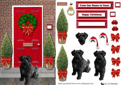 Schnauzer ,black, Christmas Door Step Scene