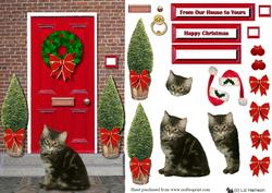 Christmas Door with Tabby Kitten