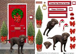 Chocolate Labrador Retriever Christmas Door Step