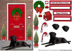 Black Labrador Retriever Christmas Door Step