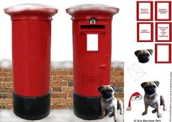 Pug Dog with a Christmas Post Box