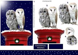 Owl Pair on a Christmas Post Box 3D Decoupage