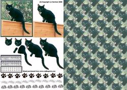 Black Cat on Fence 3D Decoupage with Background