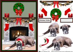 Boxer Dog Christmas Fireplace 3D Decoupage