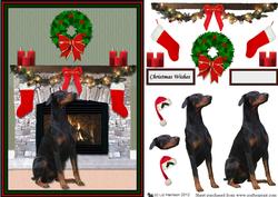 Doberman Christmas Fireplaace 3D Decoupage